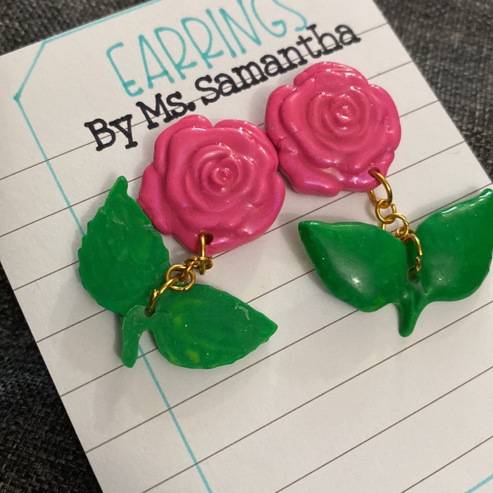 Clay Earrings -ROSES - Picture 2 of 5
